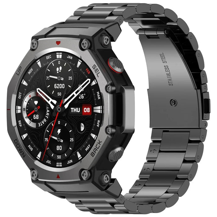For Huami Amazfit T-Rex 3 Watch Band Replacement Metal Strap Adjustable Three-Bead - Black - 3