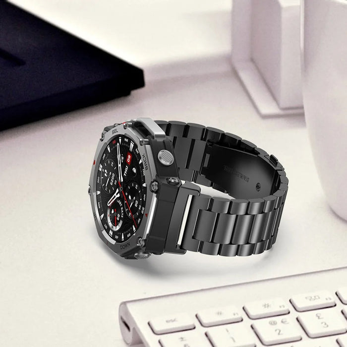 For Huami Amazfit T-Rex 3 Watch Band Replacement Metal Strap Adjustable Three-Bead - Black - 6