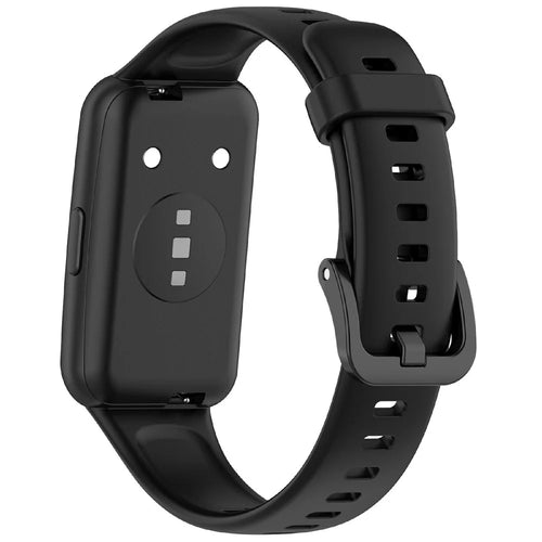 For Huawei Band 7 Silicone Watch Band Solid Color Replacement Strap - Black - 1