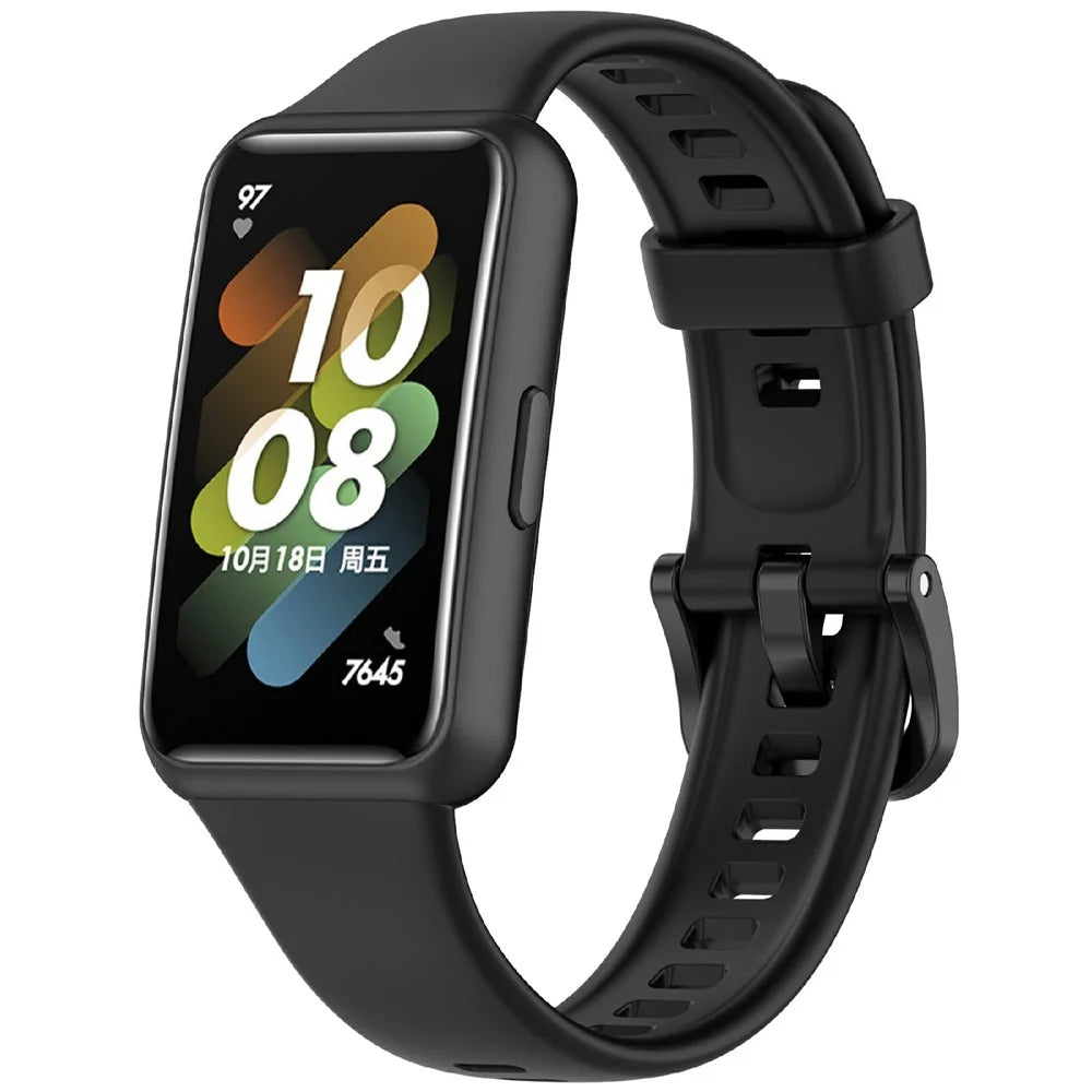 For Huawei Band 7 Silicone Watch Band Solid Color Replacement Strap - Black - 2