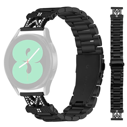 For TicWatch 2 Strap Rhinestones Decor 3-Bead Stainless Steel Watch Band - Black - 1
