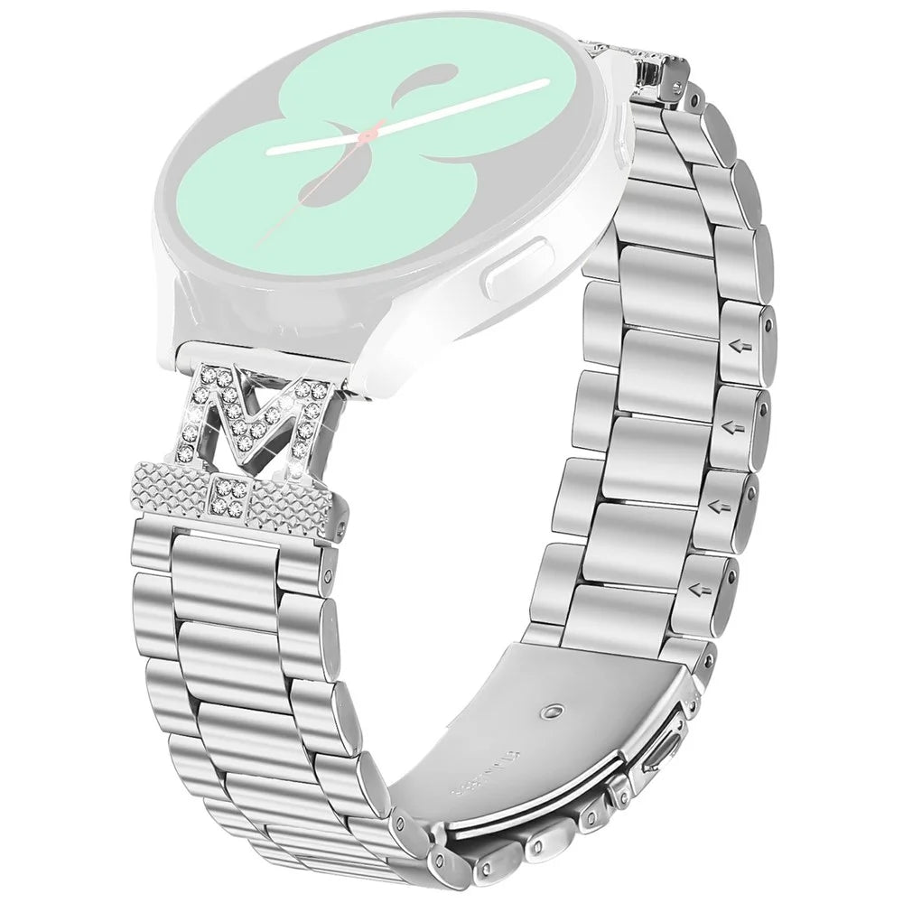 For Garmin Forerunner 645 Music / Forerunner 645 Band Rhinestones Decor 3-Bead Silver Stainless Steel Watch Strap - 1