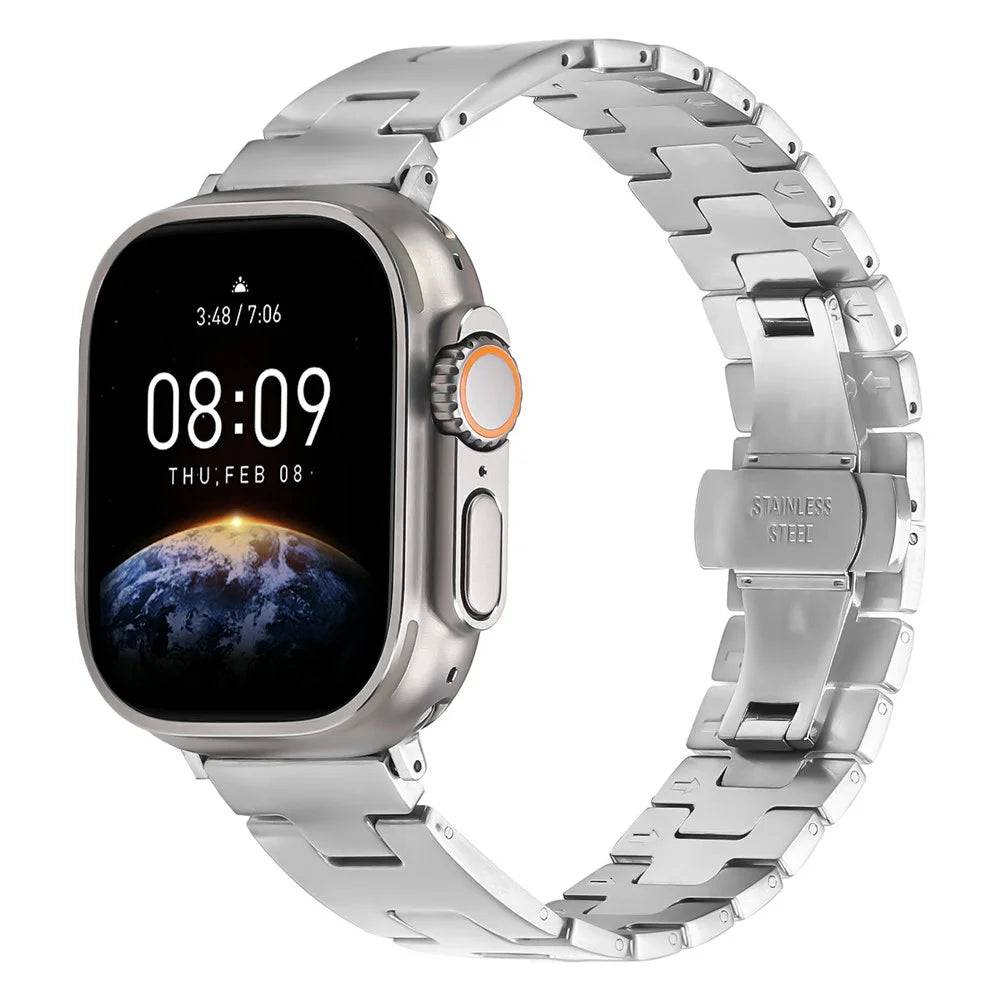 Watch Strap for Apple Watch Series 11 10 42mm / 9 8 7 41mm / SE3 SE2 SE 6 5 4 40mm / 3 2 1 38mm H-Type Butterfly Clasp Stainless Steel Band Silver - 3