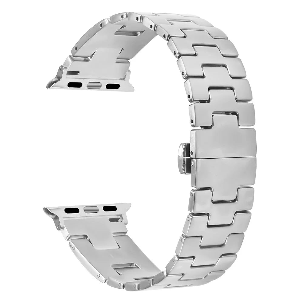 Watch Strap For Apple Watch Ultra 3 2 1 49mm / Series 11 10 46mm / 9 8 7 45mm / SE3 SE2 SE 6 5 4 44mm / 3 2 1 42mm H-Type Butterfly Clasp Stainless Steel Band Silver - 1