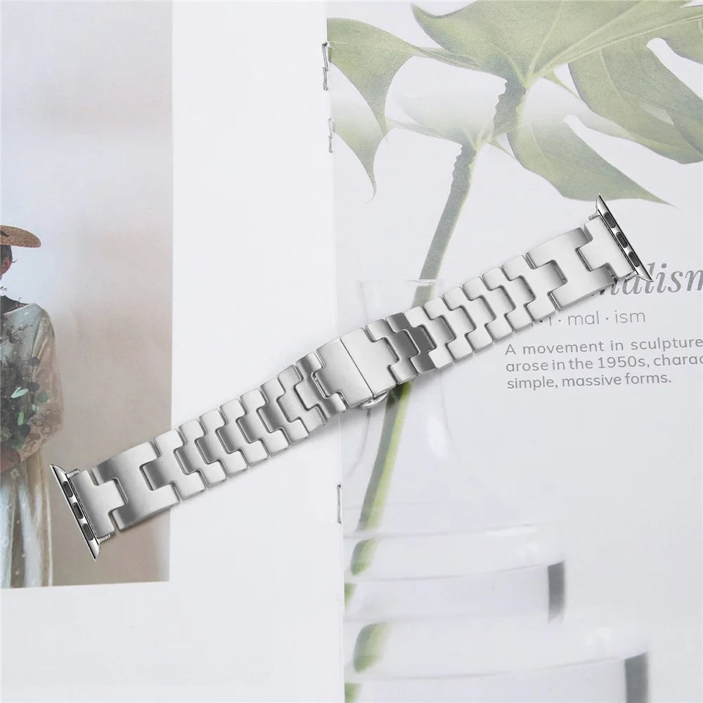 Watch Strap For Apple Watch Ultra 3 2 1 49mm / Series 11 10 46mm / 9 8 7 45mm / SE3 SE2 SE 6 5 4 44mm / 3 2 1 42mm H-Type Butterfly Clasp Stainless Steel Band Silver - 6