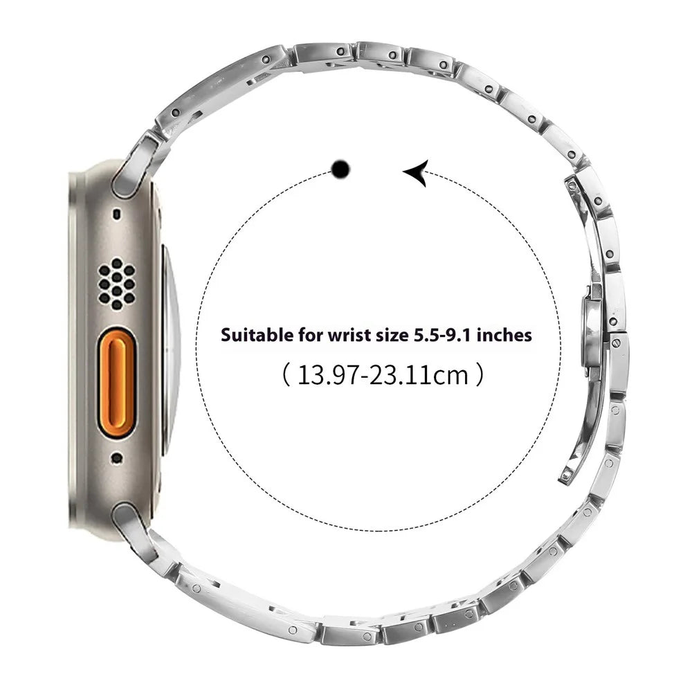 Watch Strap For Apple Watch Ultra 3 2 1 49mm / Series 11 10 46mm / 9 8 7 45mm / SE3 SE2 SE 6 5 4 44mm / 3 2 1 42mm H-Type Butterfly Clasp Stainless Steel Band Silver - 7