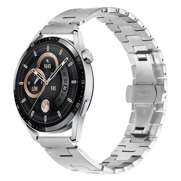 For Samsung Galaxy Watch 46mm Replacement Strap H-Type Butterfly Clasp Stainless Steel Watch Band Silver - 3