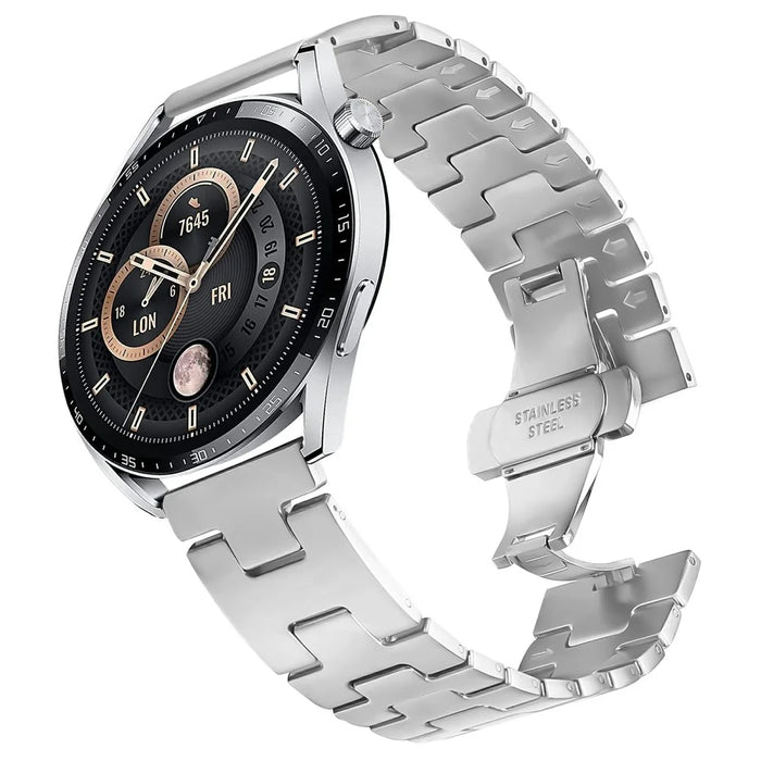 For Huawei Watch GT 4 46mm Replacement Strap H-Type Butterfly Clasp Stainless Steel Watch Band Silver - 2