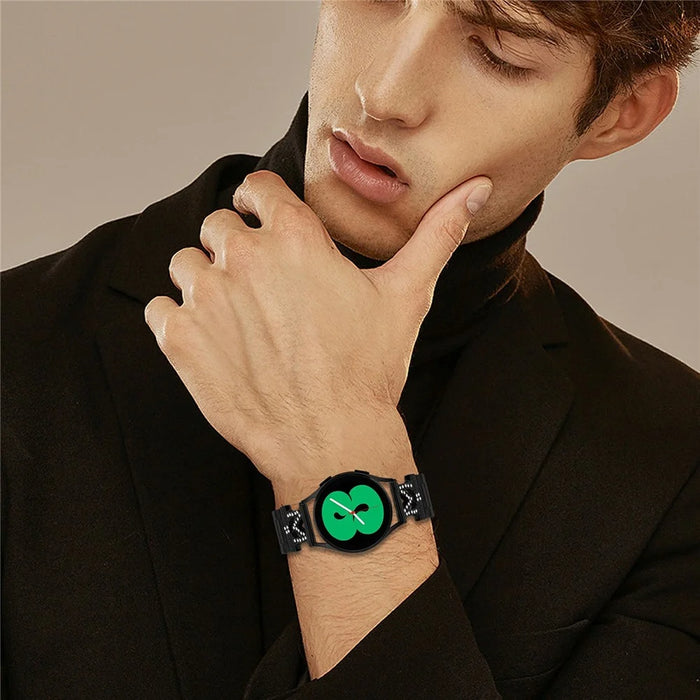 For TicWatch E  /  E3 Watch Strap Rhinestones Decor 3-Bead Stainless Steel Band - Black - 5