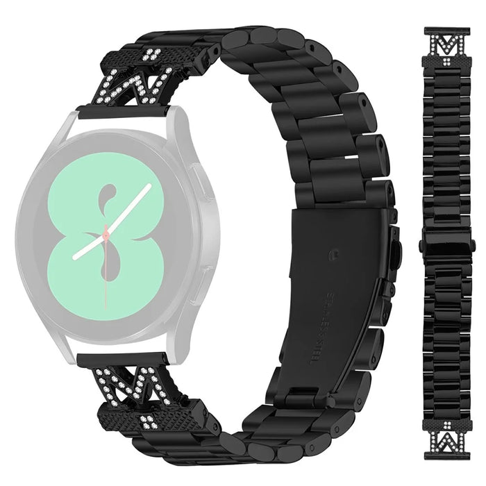 For Coros Pace 2 Watch Strap Rhinestones Decor 3-Bead Stainless Steel Band - Black - 1