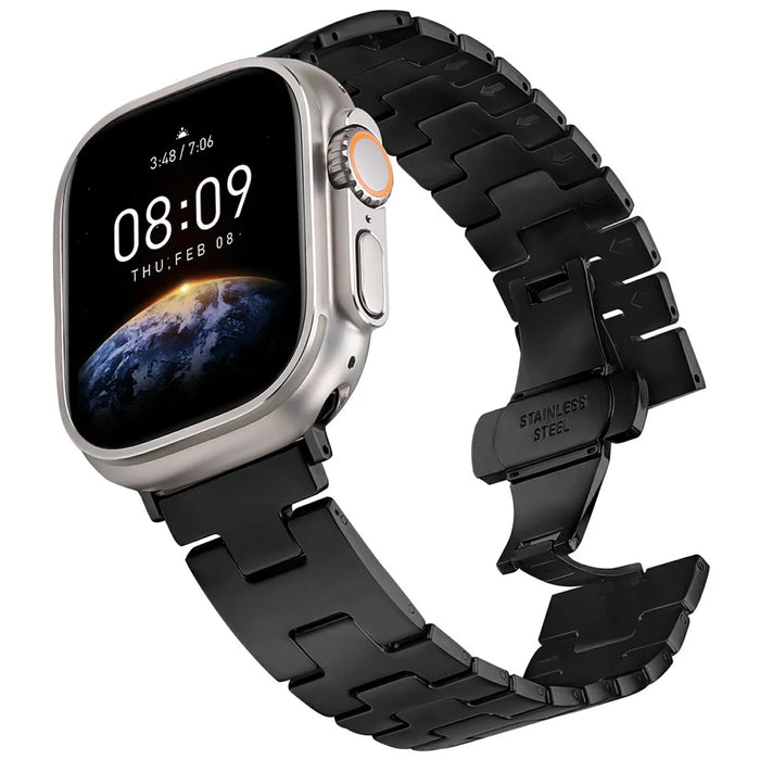 Replacement Strap for Apple Watch Ultra 3 2 1 49mm / Series 11 10 46mm / 9 8 7 45mm / SE3 SE2 SE 6 5 4 44mm / 3 2 1 42mm H Type Metal Watch Band - Black - 2