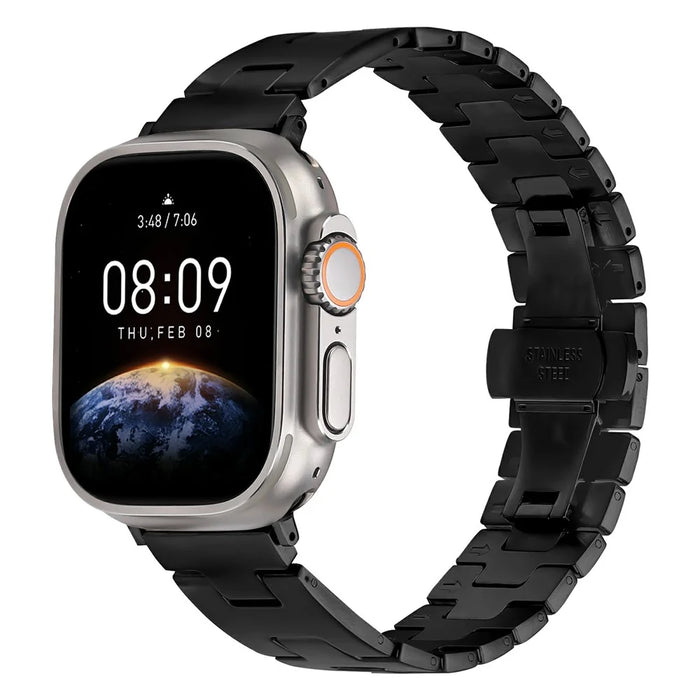 Replacement Strap for Apple Watch Ultra 3 2 1 49mm / Series 11 10 46mm / 9 8 7 45mm / SE3 SE2 SE 6 5 4 44mm / 3 2 1 42mm H Type Metal Watch Band - Black - 3