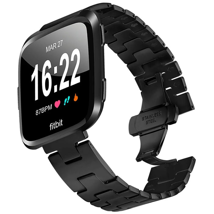 For Fitbit Versa / Versa Lite / Versa 2 Replacement Strap H Type Metal Watch Band - Black - 2