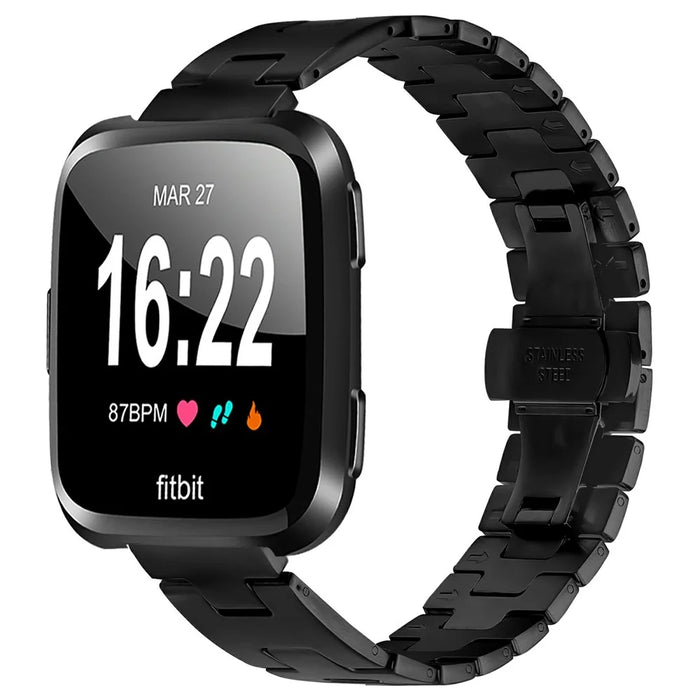 For Fitbit Versa / Versa Lite / Versa 2 Replacement Strap H Type Metal Watch Band - Black - 3