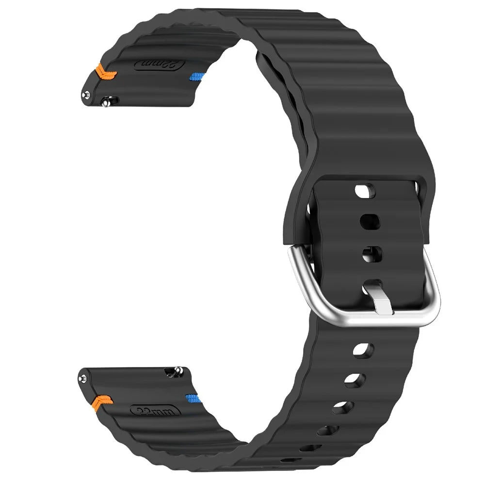 22mm Silicone Band for Samsung Galaxy Watch 46mm  /  Watch3 45mm  /  Gear S3 Classic  /  Gear S3 Frontier Wave Design Watch Strap - Black - 4
