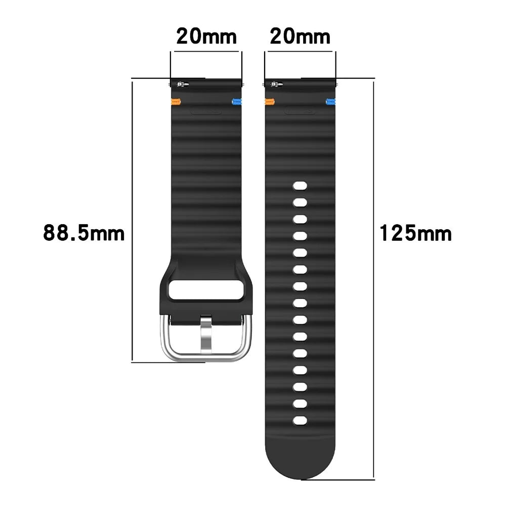 20mm Silicone Watch Band Stitch Line Wave Design Wrist Strap for Huawei / Samsung / Garmin Smartwatches - Black - 7