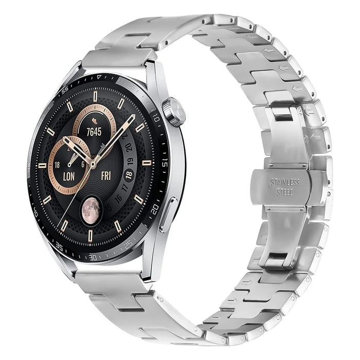 For Huawei Watch GT 3 Pro 46mm Replacement Strap H Type Butterfly Clasp Stainless Steel Watch Band Silver - 3