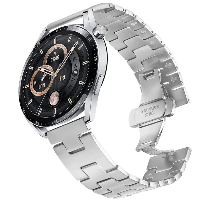 For Huawei Watch GT 42mm / 46mm Replacement Strap H Type Butterfly Clasp Stainless Steel Watch Band Silver - 2