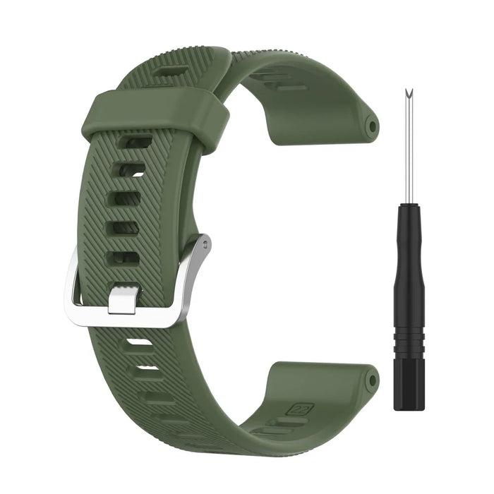 Solid Color Silicone Replacement Watch Strap for Garmin Forerunner 745 - Dark Green - 6