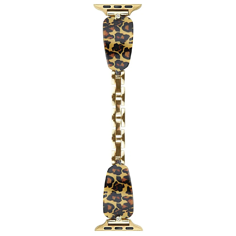 Watch Strap for Apple Watch Ultra 3 2 1 49mm / Series 11 10 46mm / 9 8 7 45mm / SE3 SE2 SE 6 5 4 44mm / 3 2 1 42mm Rhinestone Decor Resin Metal Wrist Band - Gold Leopard Print - 1