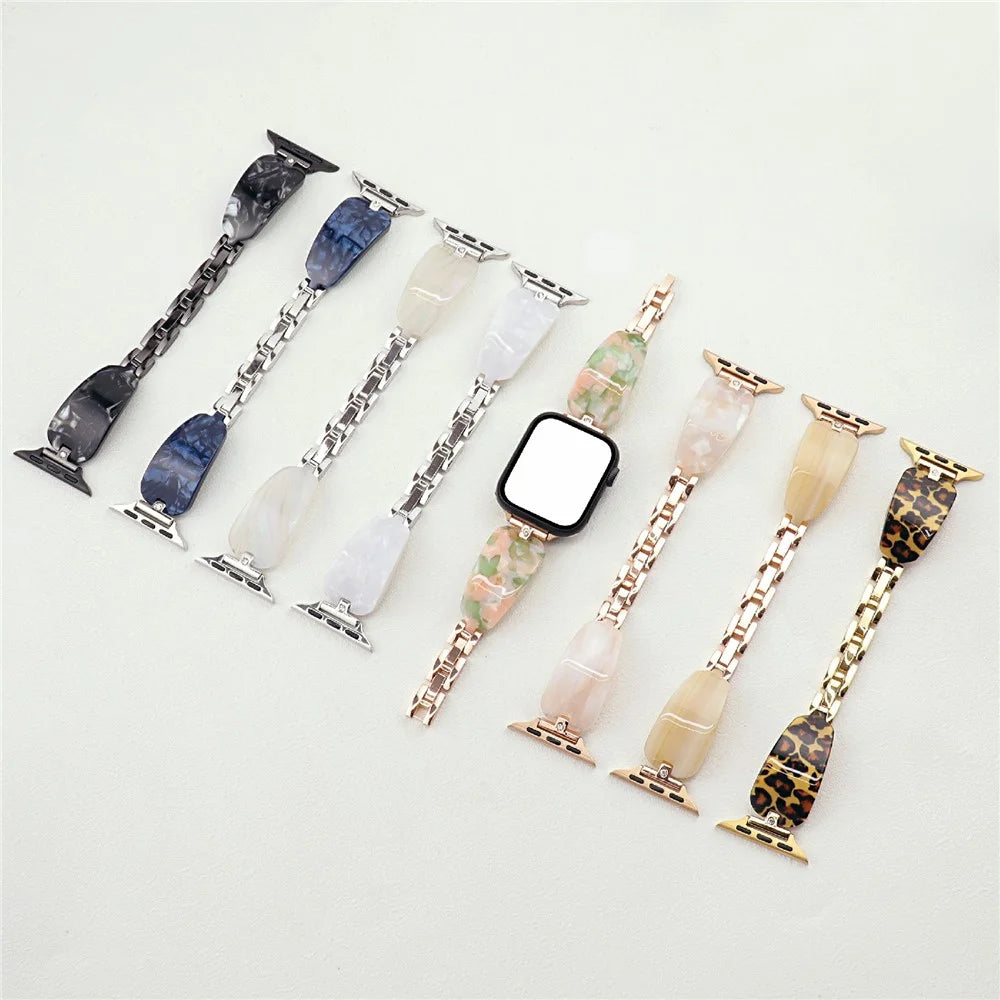 Watch Strap for Apple Watch Ultra 3 2 1 49mm / Series 11 10 46mm / 9 8 7 45mm / SE3 SE2 SE 6 5 4 44mm / 3 2 1 42mm Rhinestone Decor Resin Metal Wrist Band - Gold Leopard Print - 5
