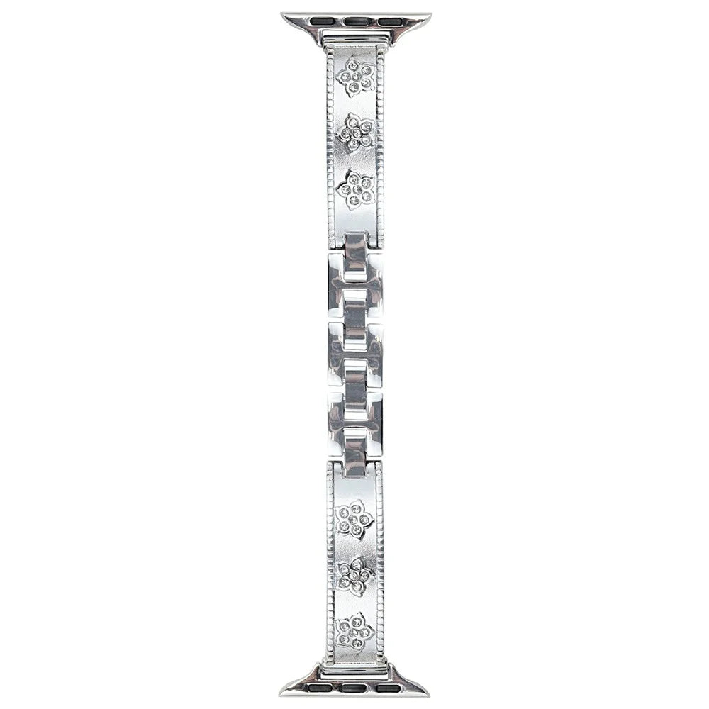 Metal Watch Strap for Apple Watch Series 11 10 42mm / 9 8 7 41mm / SE3 SE2 SE 6 5 4 40mm / 3 2 1 38mm Flower Rhinestone Decor Bracelet Band - Silver - 1