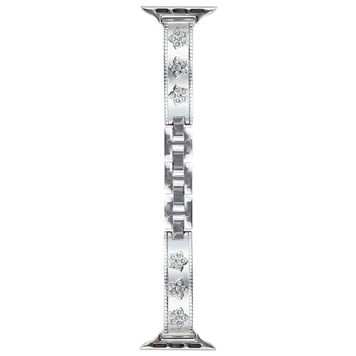 Metal Watch Strap for Apple Watch Ultra 3 2 1 49mm / Series 11 10 46mm / 9 8 7 45mm / SE3 SE2 SE 6 5 4 44mm / 3 2 1 42mm Flower Rhinestone Decor Bracelet Band - Silver - 1