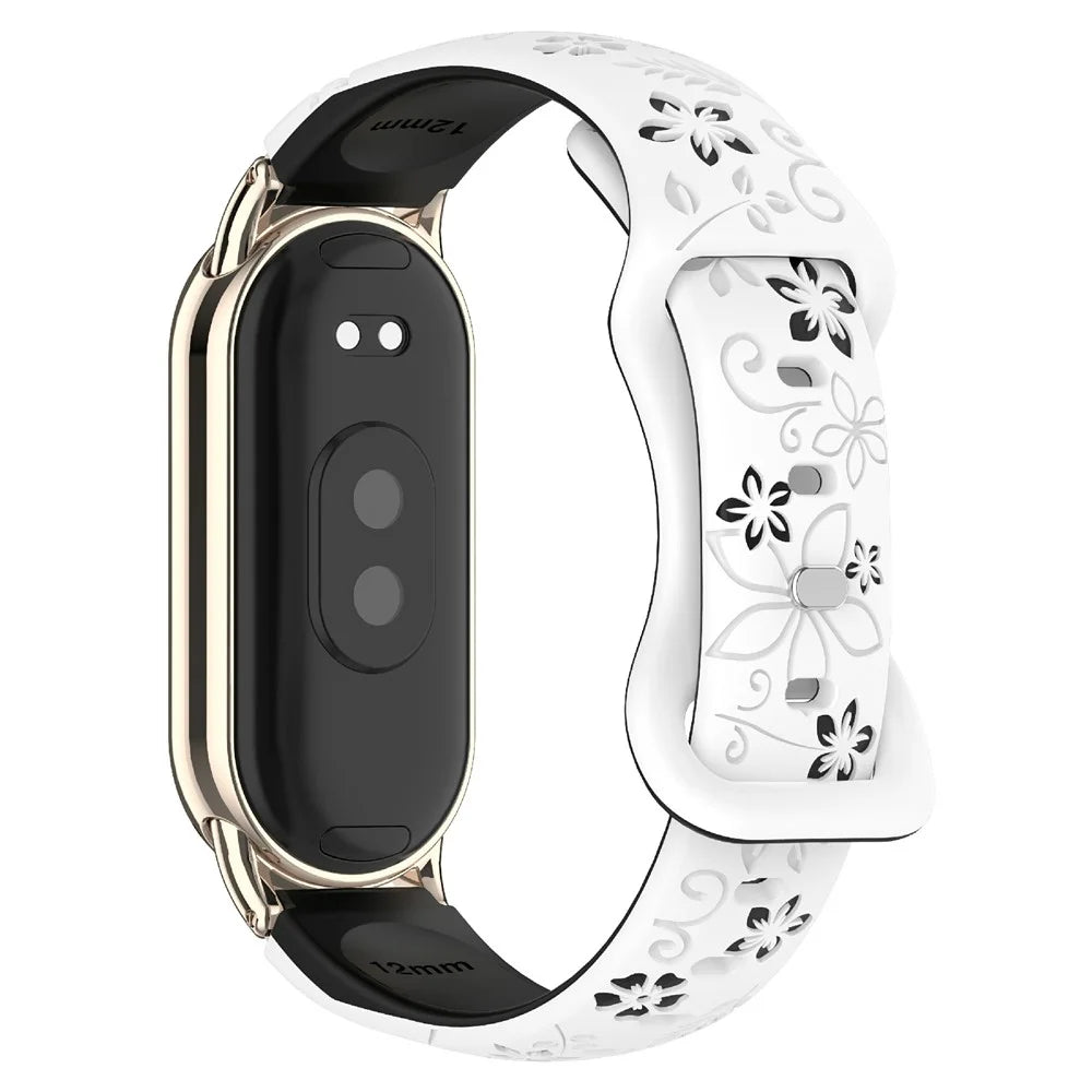 For Xiaomi Smart Band 9 / 8 Embossed Silicone Dual Color Strap Replacement Wristband - White+Black - 1