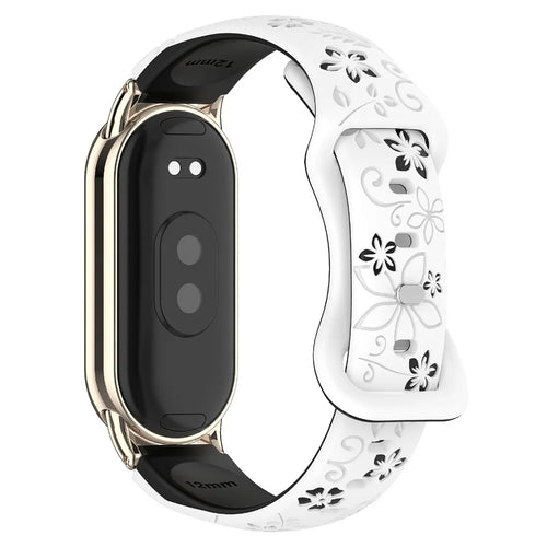 For Xiaomi Smart Band 9 / 8 Embossed Silicone Dual Color Strap Replacement Wristband - White+Black - 1