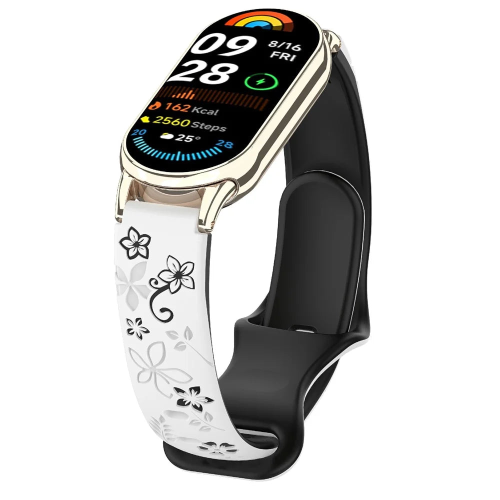 For Xiaomi Smart Band 9 / 8 Embossed Silicone Dual Color Strap Replacement Wristband - White+Black - 2