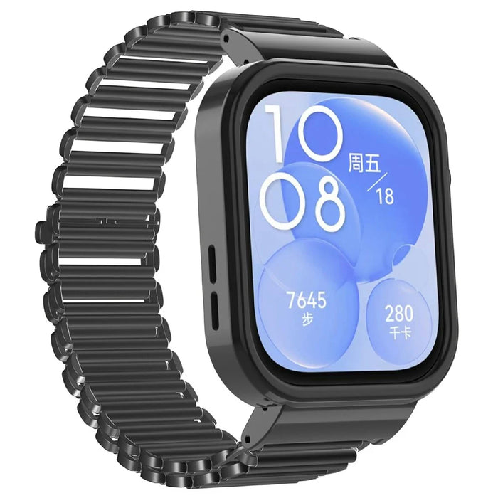 For Huawei Watch Fit 3 Metal Watch Frame + Adjustable Bracelet Wrist Strap - Black / Black - 3