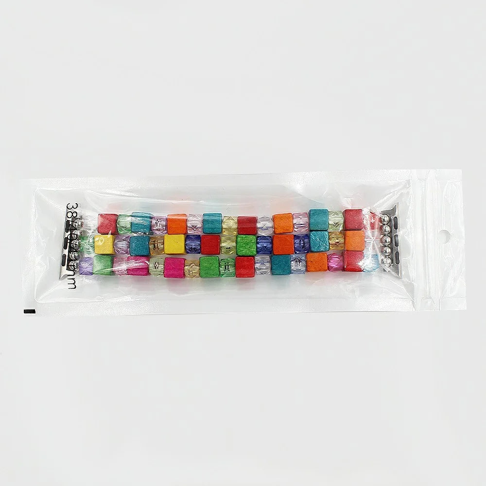 Bracelet Watch Strap for Apple Watch Series 11 10 42mm / 9 8 7 41mm / SE3 SE2 SE 6 5 4 40mm / 3 2 1 38mm Wood Resin Beads Wrist Band - Colorful - 7