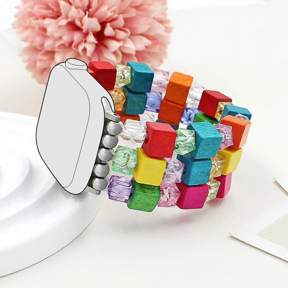 Bracelet Watch Strap for Apple Watch Ultra 3 2 1 49mm / Series 11 10 46mm / 9 8 7 45mm / SE3 SE2 SE 6 5 4 44mm / 3 2 1 42mm Wood Resin Beads Wrist Band - Colorful - 3