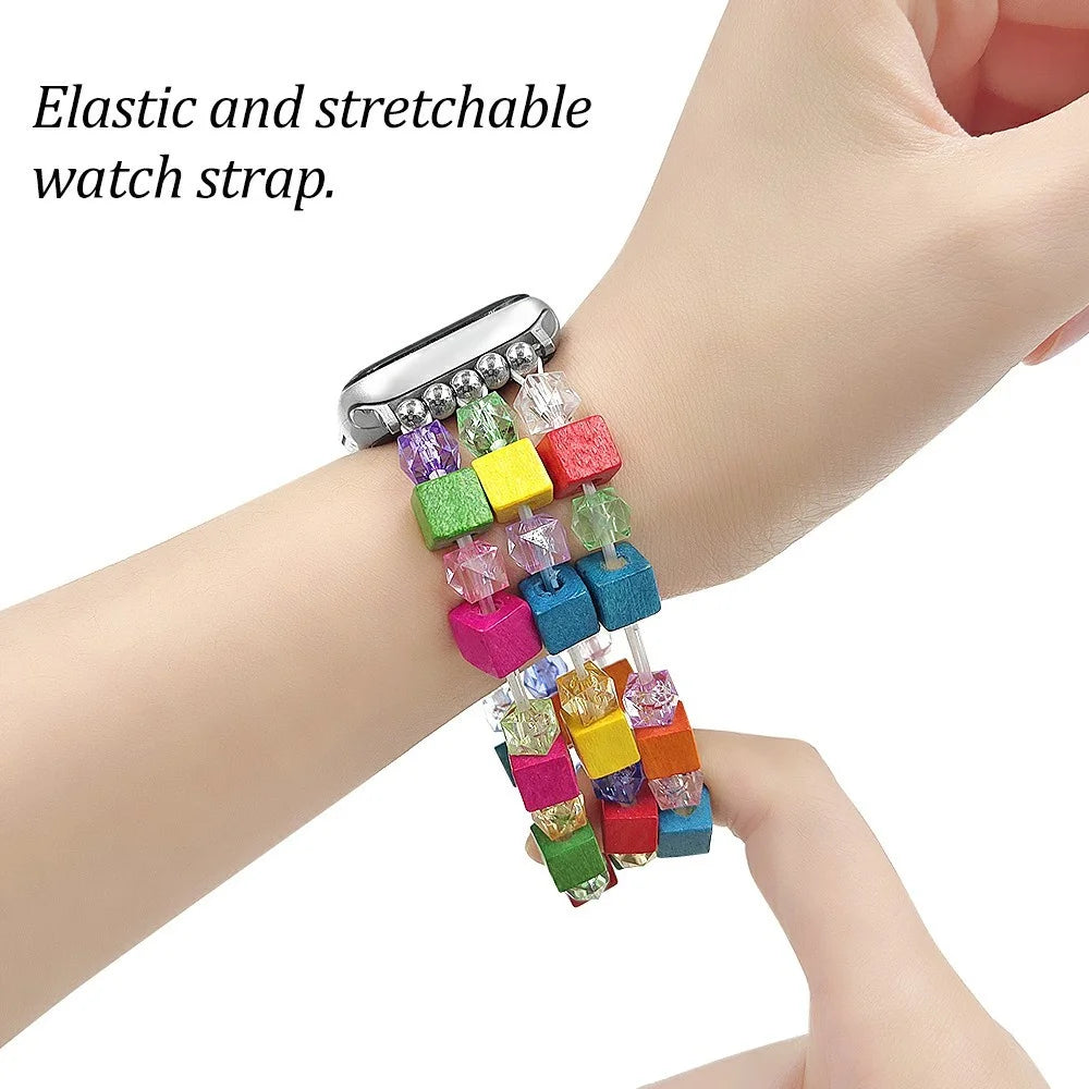 Bracelet Watch Strap for Apple Watch Ultra 3 2 1 49mm / Series 11 10 46mm / 9 8 7 45mm / SE3 SE2 SE 6 5 4 44mm / 3 2 1 42mm Wood Resin Beads Wrist Band - Colorful - 4