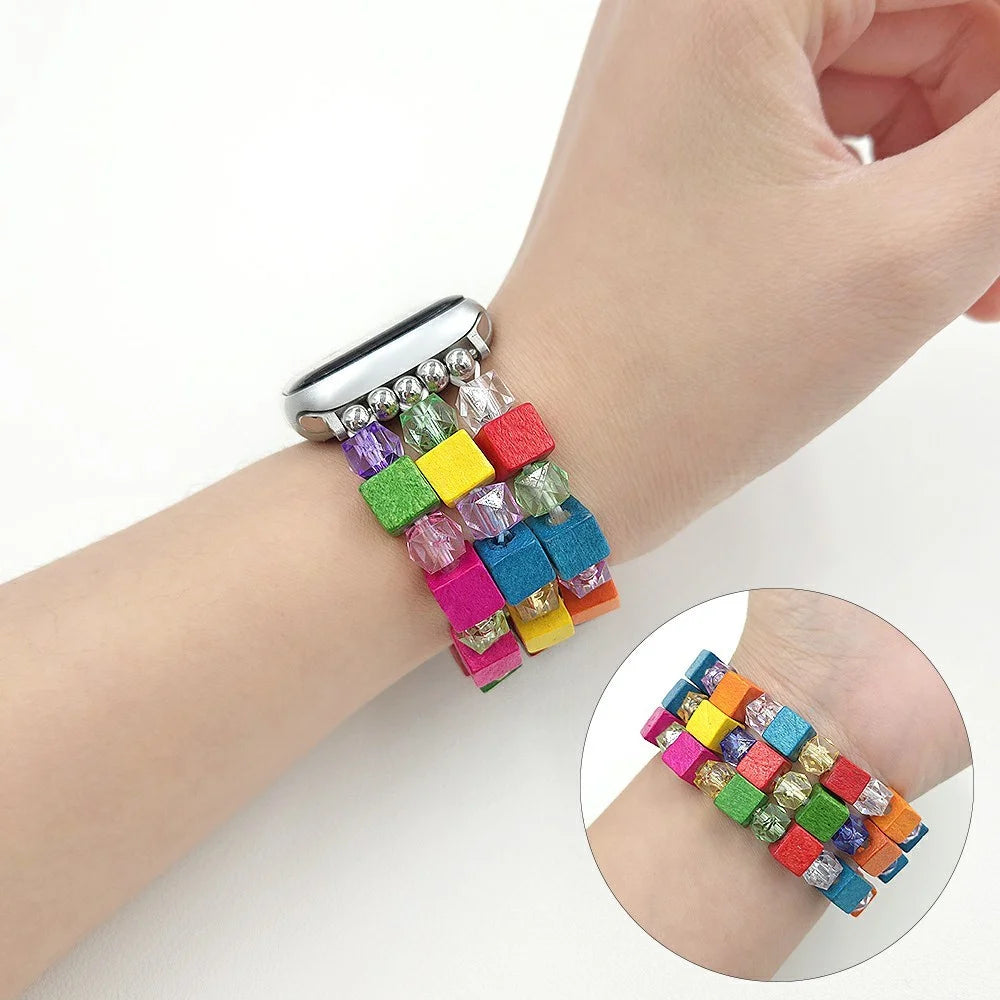 Bracelet Watch Strap for Apple Watch Ultra 3 2 1 49mm / Series 11 10 46mm / 9 8 7 45mm / SE3 SE2 SE 6 5 4 44mm / 3 2 1 42mm Wood Resin Beads Wrist Band - Colorful - 5