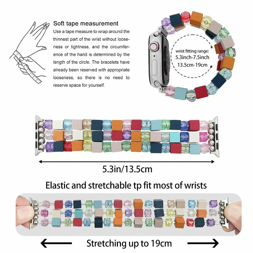 Bracelet Watch Strap for Apple Watch Ultra 3 2 1 49mm / Series 11 10 46mm / 9 8 7 45mm / SE3 SE2 SE 6 5 4 44mm / 3 2 1 42mm Wood Resin Beads Wrist Band - Colorful - 6