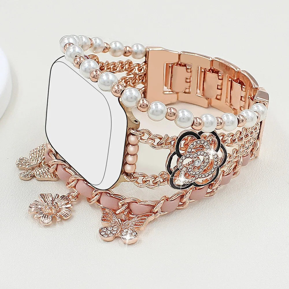 Zinc Alloy Bracelet Strap for Apple Watch Series 11 10 42mm / 9 8 7 41mm / SE3 SE2 SE 6 5 4 40mm / 3 2 1 38mm Flower Butterfly Watch Band - Pink - 2