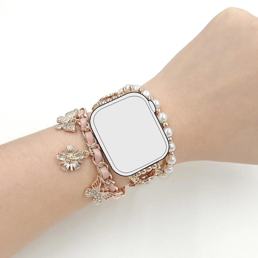 Zinc Alloy Bracelet Strap for Apple Watch Series 11 10 42mm / 9 8 7 41mm / SE3 SE2 SE 6 5 4 40mm / 3 2 1 38mm Flower Butterfly Watch Band - Pink - 3