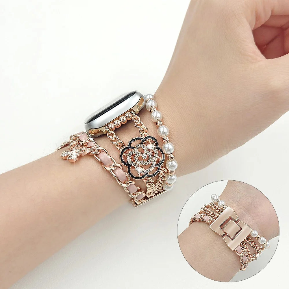 Zinc Alloy Bracelet Strap for Apple Watch Series 11 10 42mm / 9 8 7 41mm / SE3 SE2 SE 6 5 4 40mm / 3 2 1 38mm Flower Butterfly Watch Band - Pink - 4