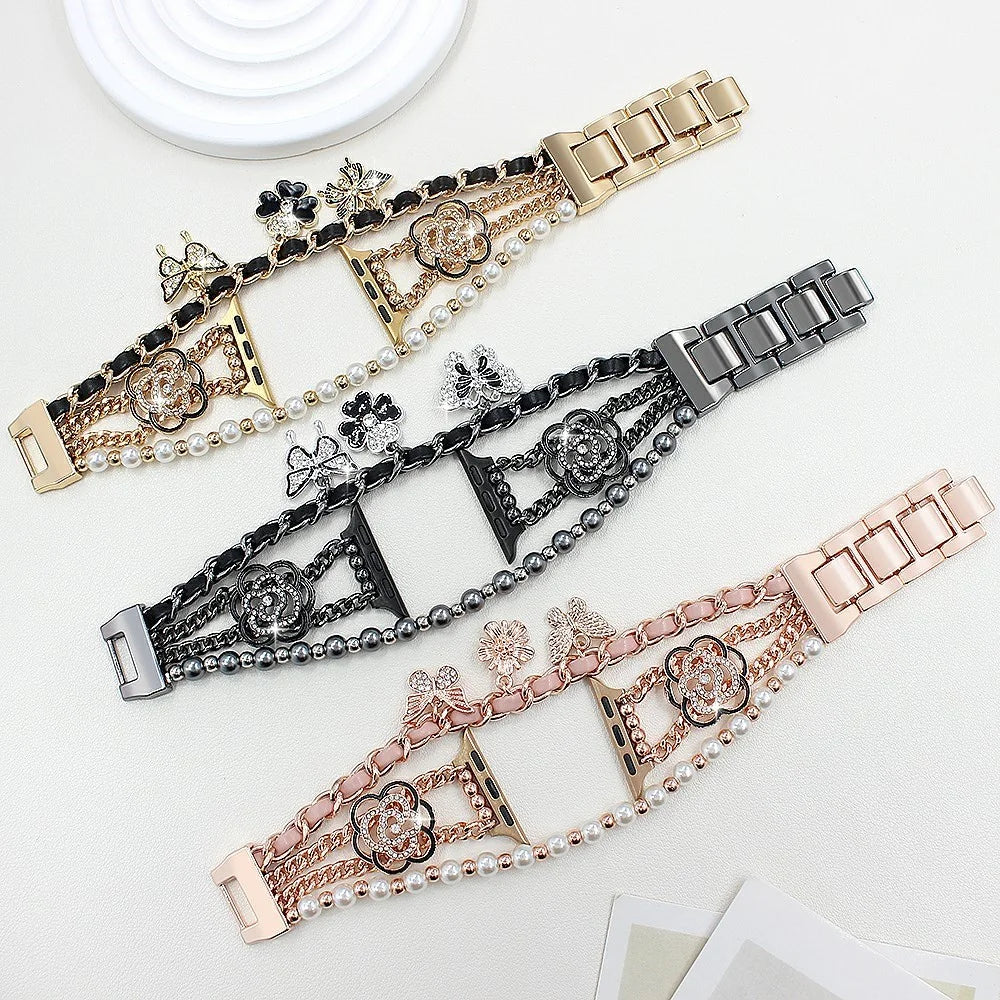 Zinc Alloy Bracelet Strap for Apple Watch Series 11 10 42mm / 9 8 7 41mm / SE3 SE2 SE 6 5 4 40mm / 3 2 1 38mm Flower Butterfly Watch Band - Pink - 5