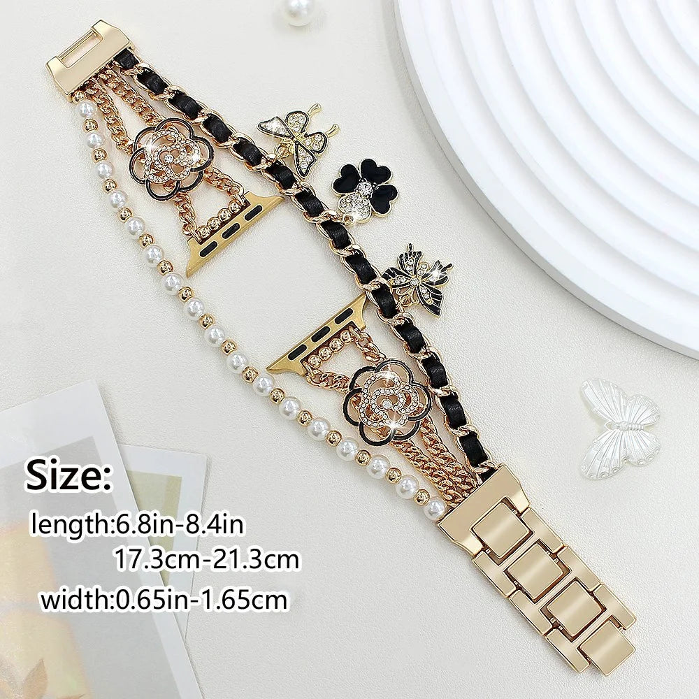 Zinc Alloy Bracelet Strap for Apple Watch Ultra 3 2 1 49mm / Series 11 10 46mm / 9 8 7 45mm / SE3 SE2 SE 6 5 4 44mm / 3 2 1 42mm Flower Butterfly Watch Band - Pink - 6