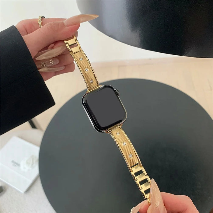 Bracelet Strap for Apple Watch Series 11 10 42mm / 9 8 7 41mm / SE3 SE2 SE 6 5 4 40mm / 3 2 1 38mm Rhinestone Decor Stainless Steel Watch Band - Gold - 2