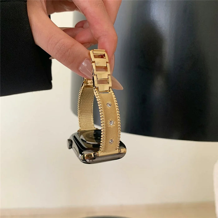 Bracelet Strap for Apple Watch Ultra 3 2 1 49mm / Series 11 10 46mm / 9 8 7 45mm / SE3 SE2 SE 6 5 4 44mm / 3 2 1 42mm Rhinestone Decor Stainless Steel Watch Band - Gold - 5