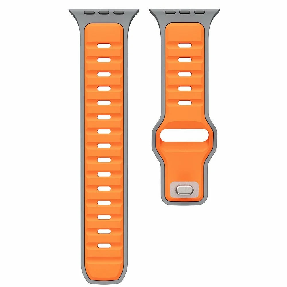 Silicone Strap for Apple Watch Ultra 3 2 1 49mm / Series 11 10 46mm / 9 8 7 45mm / SE3 SE2 SE 6 5 4 44mm / 3 2 1 42mm Dual Color Sport Wrist Band - Orange / Grey - 1