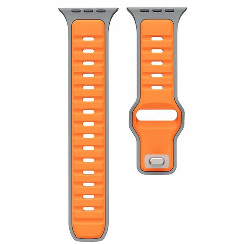 Silicone Strap for Apple Watch Ultra 3 2 1 49mm / Series 11 10 46mm / 9 8 7 45mm / SE3 SE2 SE 6 5 4 44mm / 3 2 1 42mm Dual Color Sport Wrist Band - Orange / Grey - 1