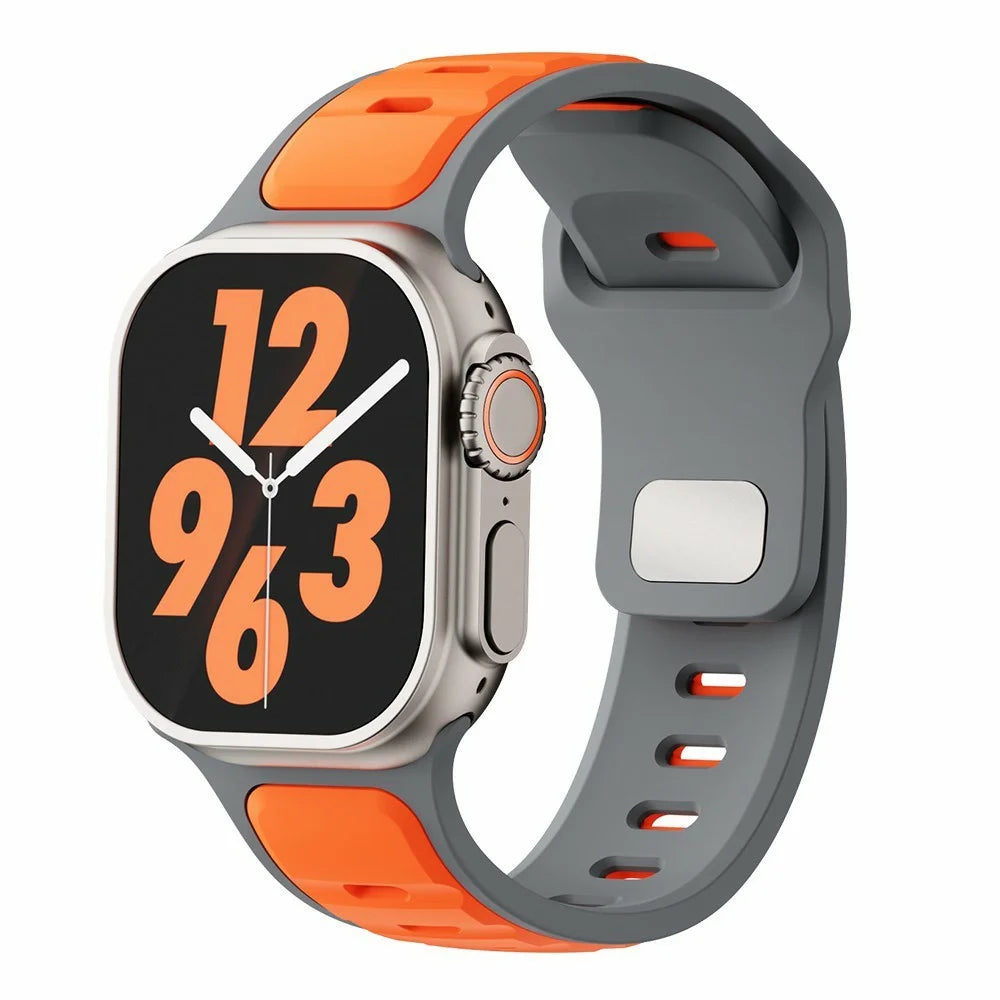 Silicone Strap for Apple Watch Ultra 3 2 1 49mm / Series 11 10 46mm / 9 8 7 45mm / SE3 SE2 SE 6 5 4 44mm / 3 2 1 42mm Dual Color Sport Wrist Band - Orange / Grey - 2
