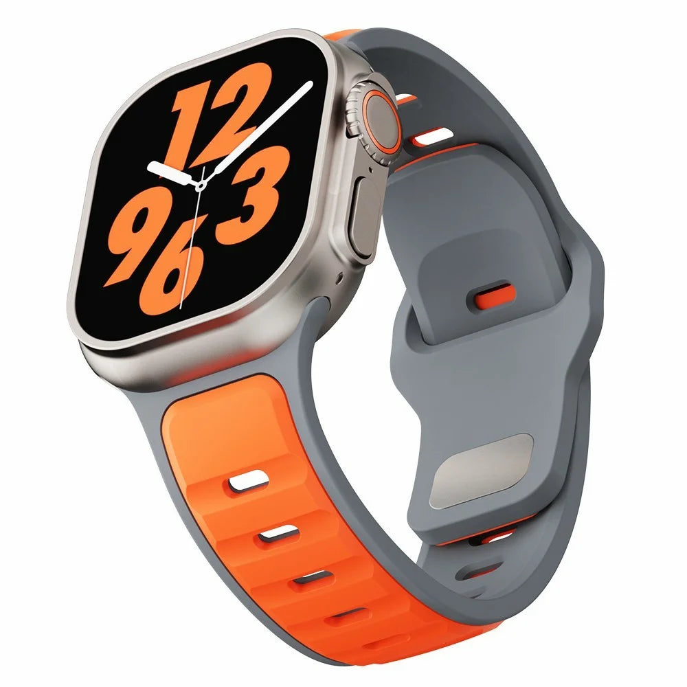 Silicone Strap for Apple Watch Ultra 3 2 1 49mm / Series 11 10 46mm / 9 8 7 45mm / SE3 SE2 SE 6 5 4 44mm / 3 2 1 42mm Dual Color Sport Wrist Band - Orange / Grey - 3