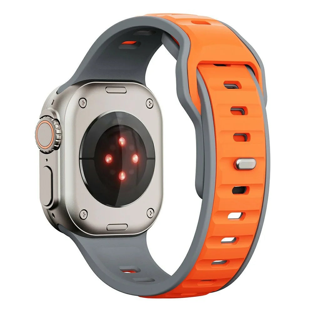 Silicone Strap for Apple Watch Ultra 3 2 1 49mm / Series 11 10 46mm / 9 8 7 45mm / SE3 SE2 SE 6 5 4 44mm / 3 2 1 42mm Dual Color Sport Wrist Band - Orange / Grey - 4