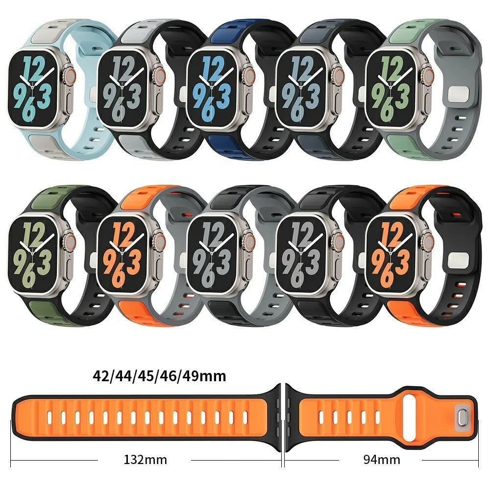 Silicone Strap for Apple Watch Ultra 3 2 1 49mm / Series 11 10 46mm / 9 8 7 45mm / SE3 SE2 SE 6 5 4 44mm / 3 2 1 42mm Dual Color Sport Wrist Band - Orange / Grey - 5