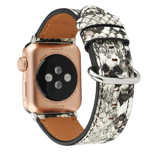 Leather Watch Strap for Apple Watch Series 11 10 42mm / 9 8 7 41mm / SE3 SE2 SE 6 5 4 40mm / 3 2 1 38mm Snakeskin Print Wrist Band - White - 1